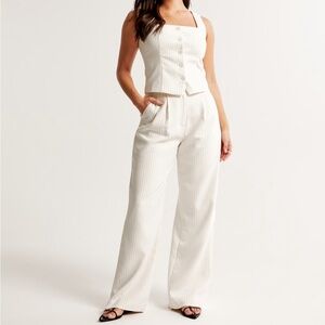 A&F curve love sloane tailored white striped pant trouser